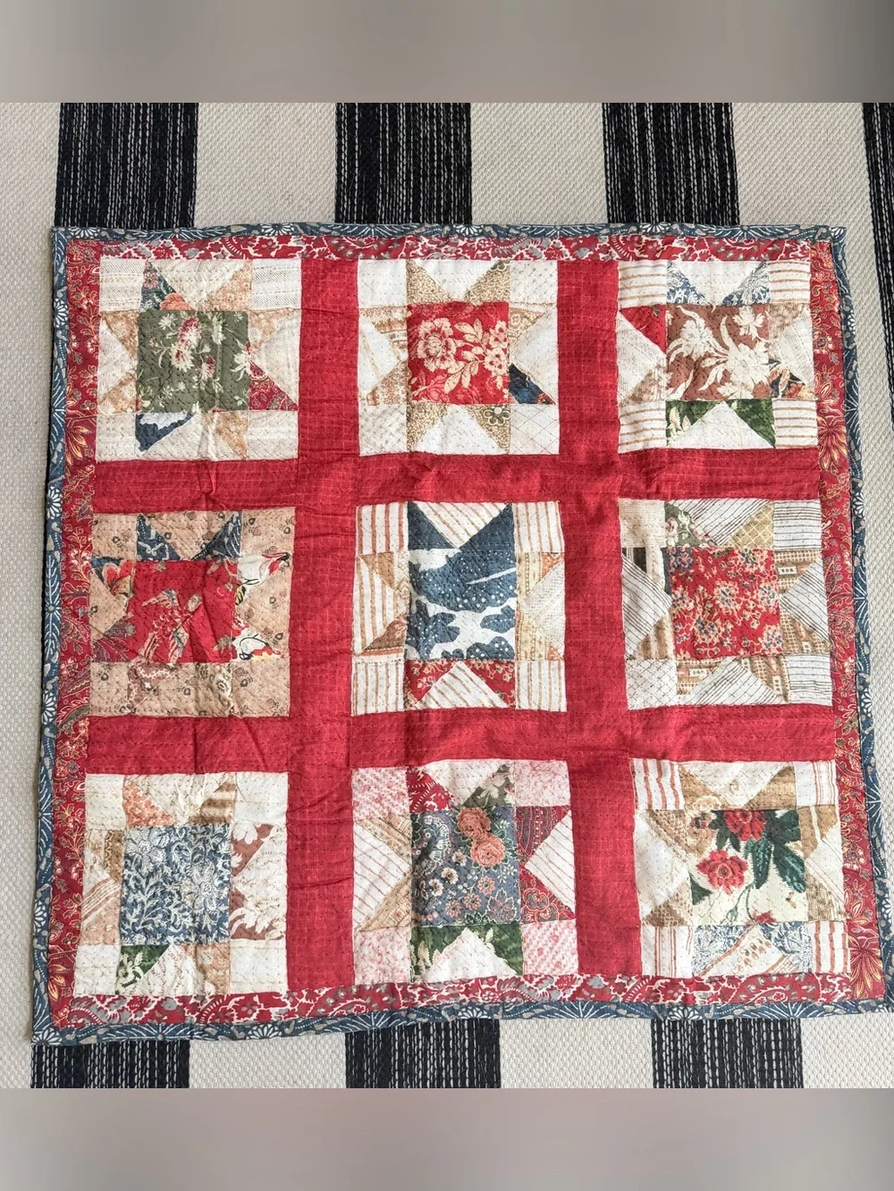 Pottery Barn Emerson Reversible Quilted Sham Red Patchwork Star Pillow Case New